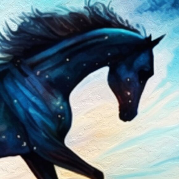 8x8 Framed Black Stallion Horse Under The Stars Watercolor Oil Painting Print - Picture 5 of 9